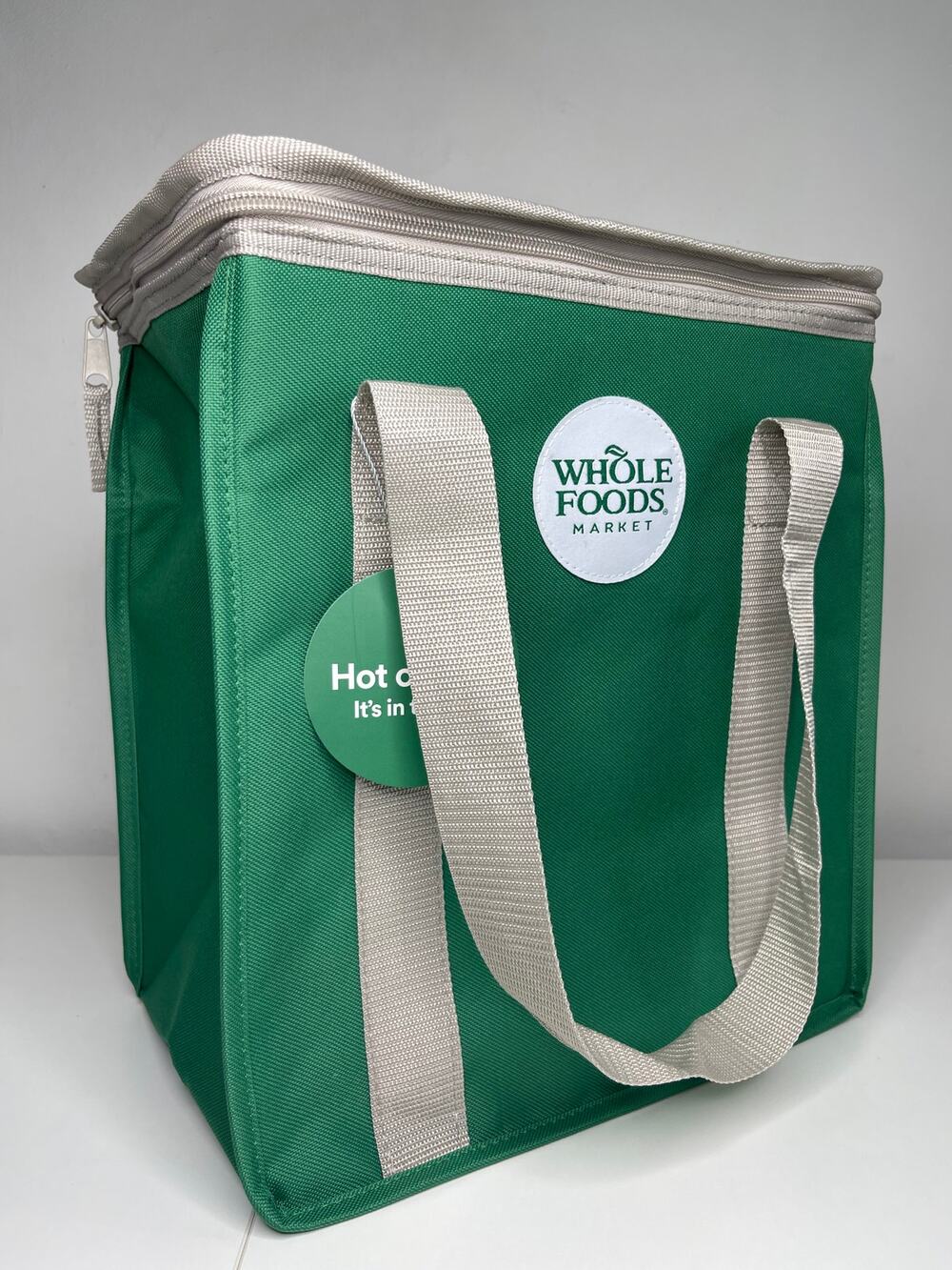 Whole Foods Reusable Green Zip Top Insulated Hot Cold Cooler Tote Bag 3.5 Gallon